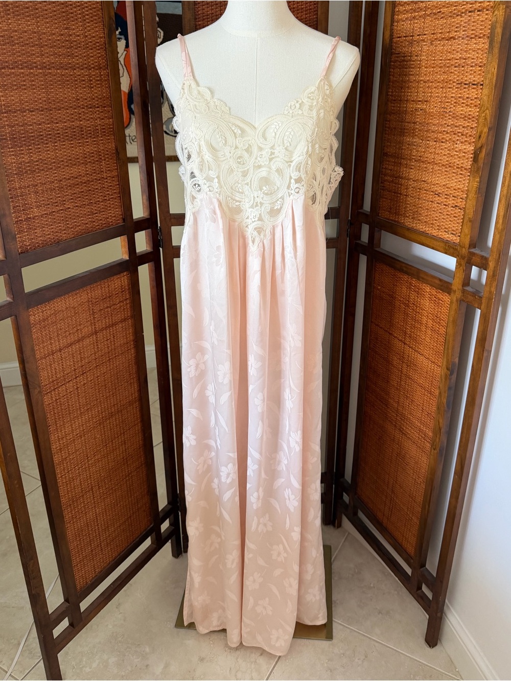Vintage Eve Stillman Lace Trim Pink Satin Nightgown small